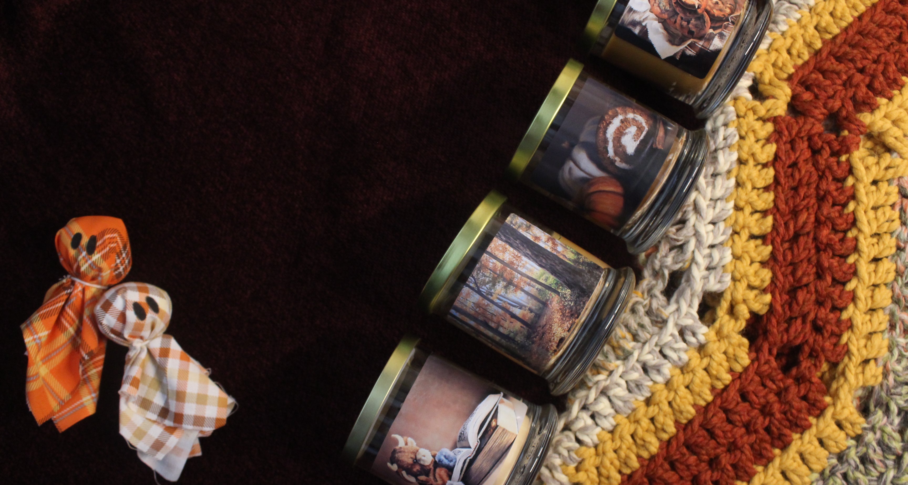 Fall candles with seasonal decor